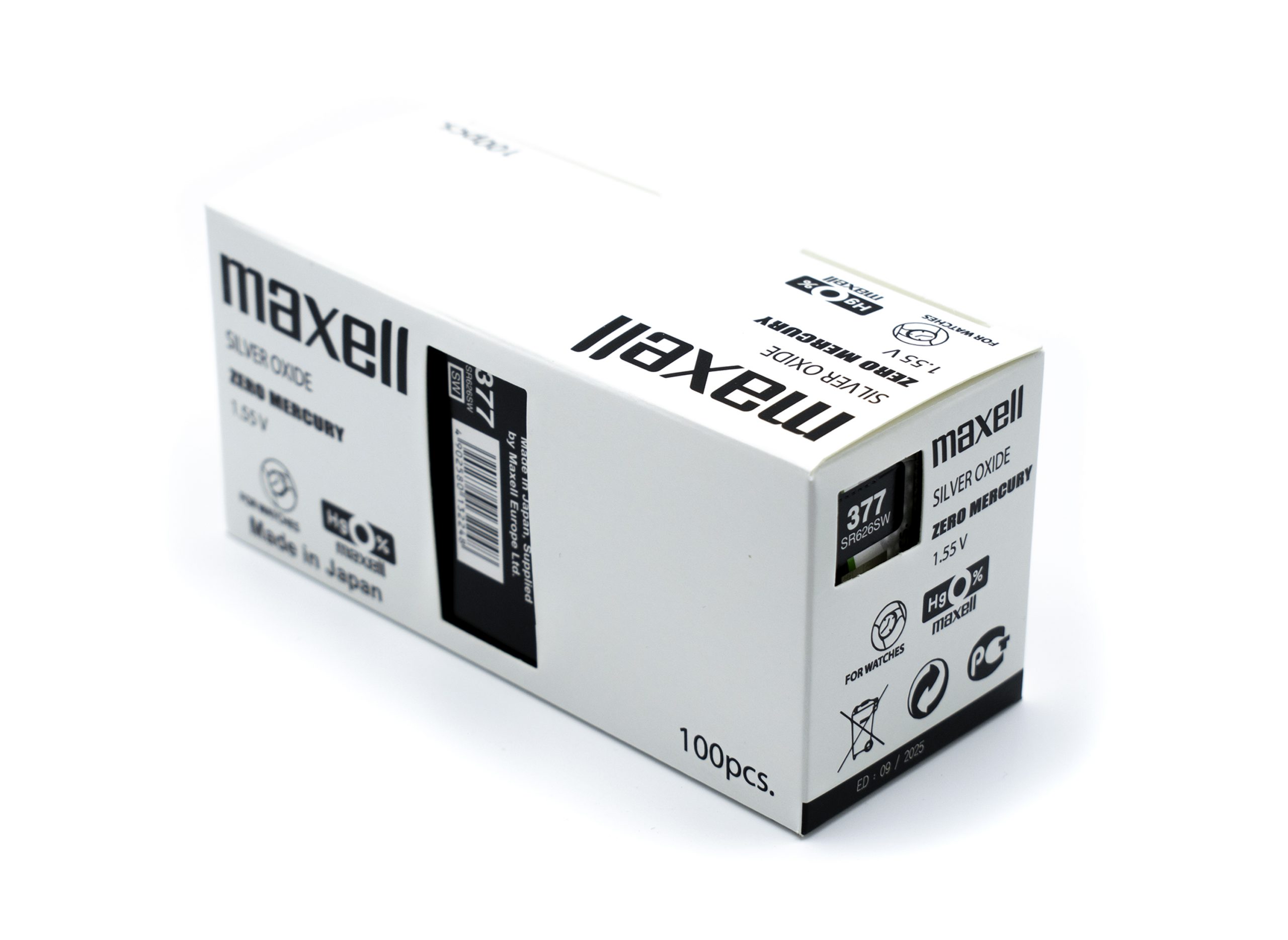 Pila Maxell SR626SW 377 1.55V Tipo Botón Pack De 5 Unidades